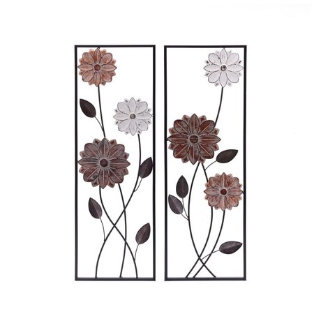 LUXEN HOME Metal Wildflowers Rectangular Frame Wall Decor, Multi Color - 2 Piece WHA1591